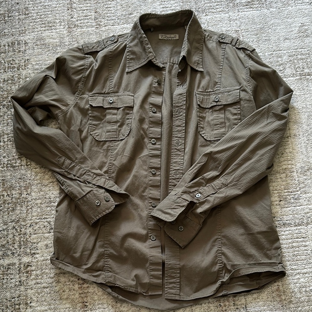 7 Diamonds Men's Olive green Button-Up Shirt